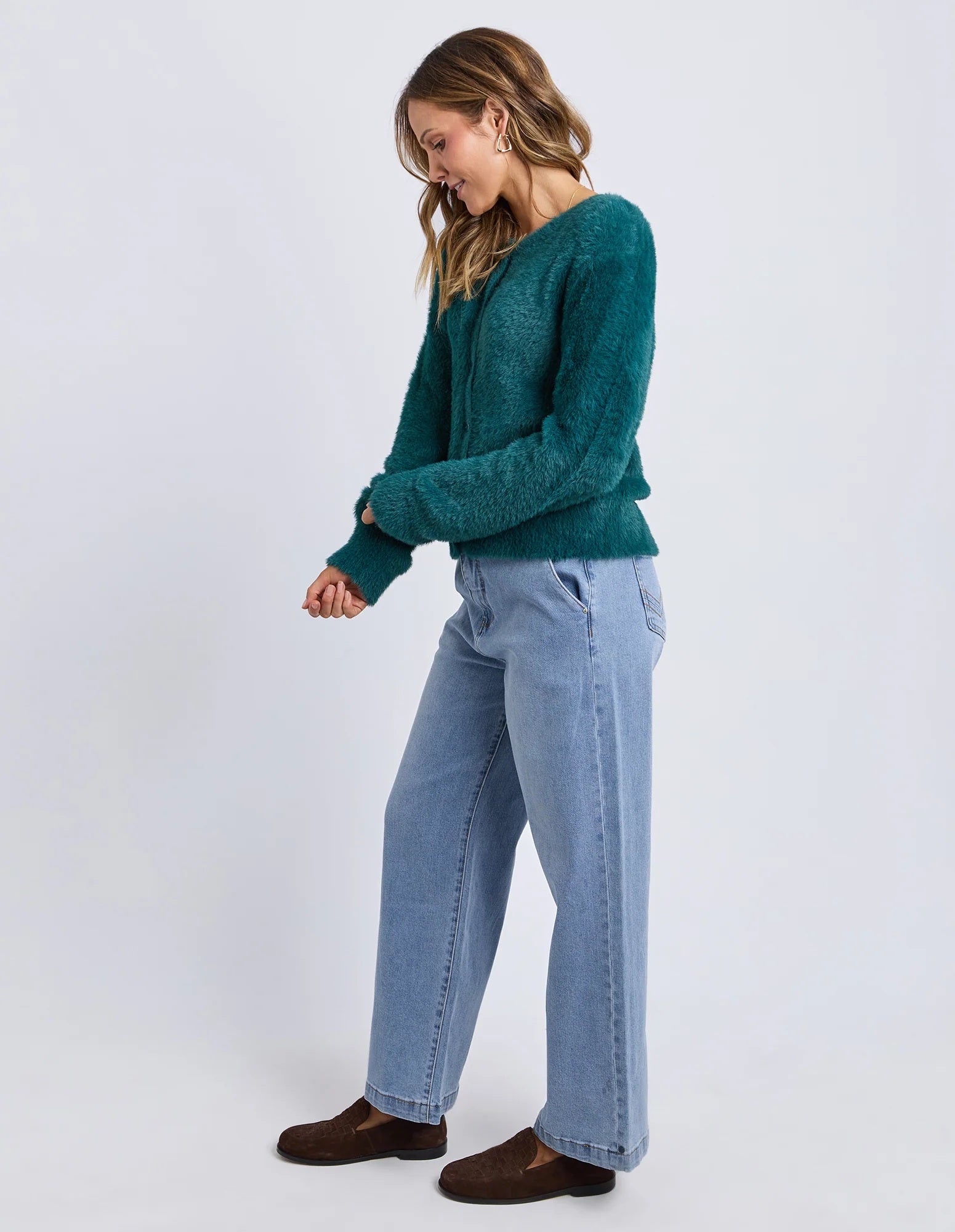 100% polyamide button-up fluffy cardigan - teal | fluffy knit teal winter cardigan