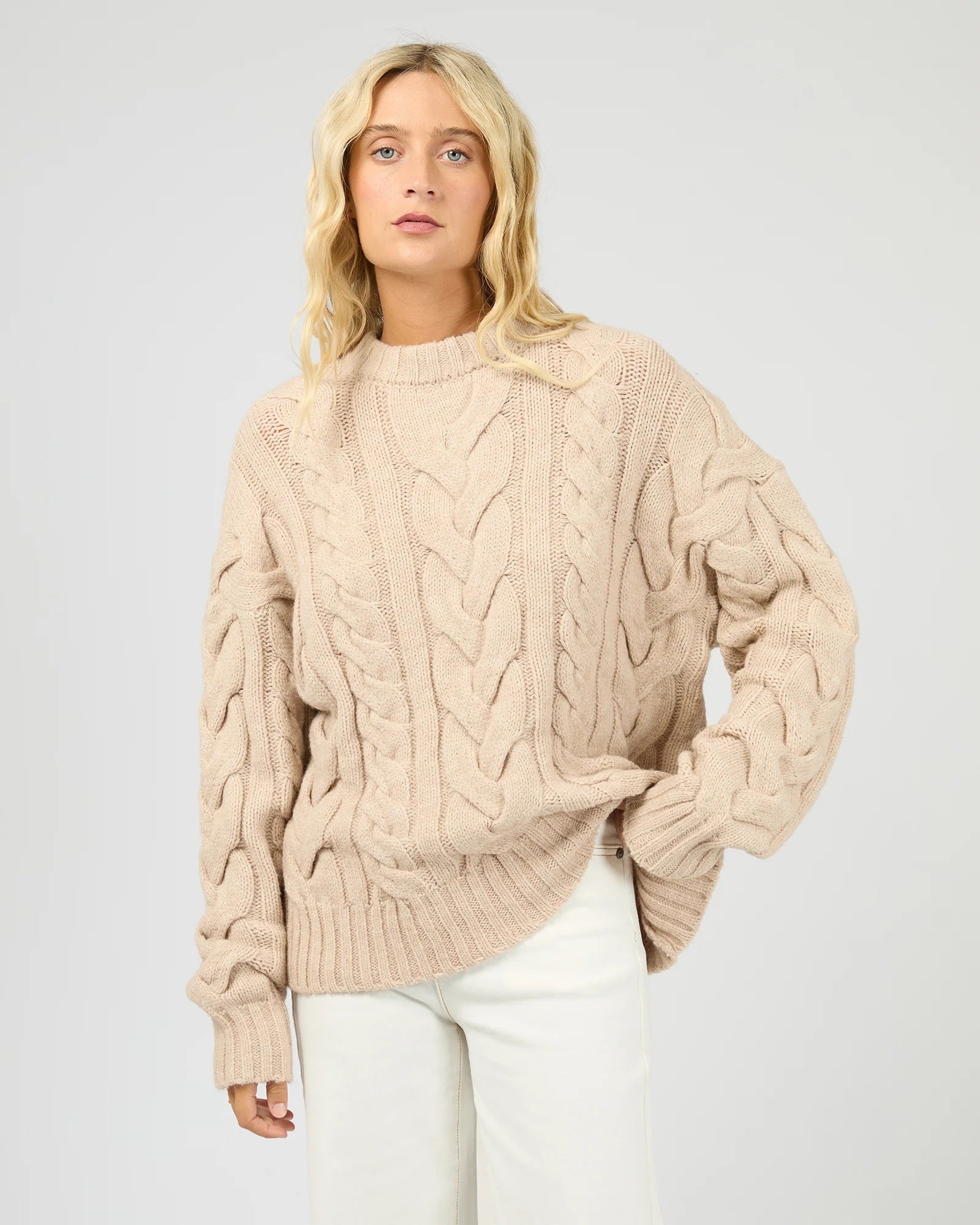 Women's cream cable knit jumper | oversized textured knit wool blend sweater