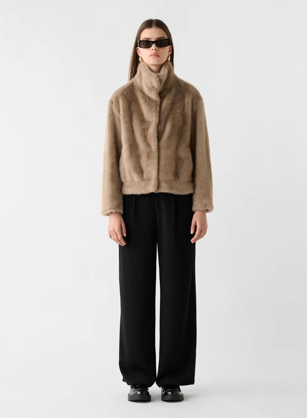 Taupe Faux Fur Jacket | Forbes Women's Clothing Boutique