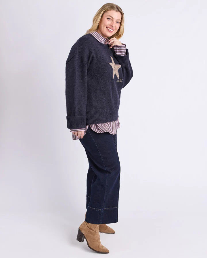 Women's Navy Elm knit jumper featuring a large intarsia star