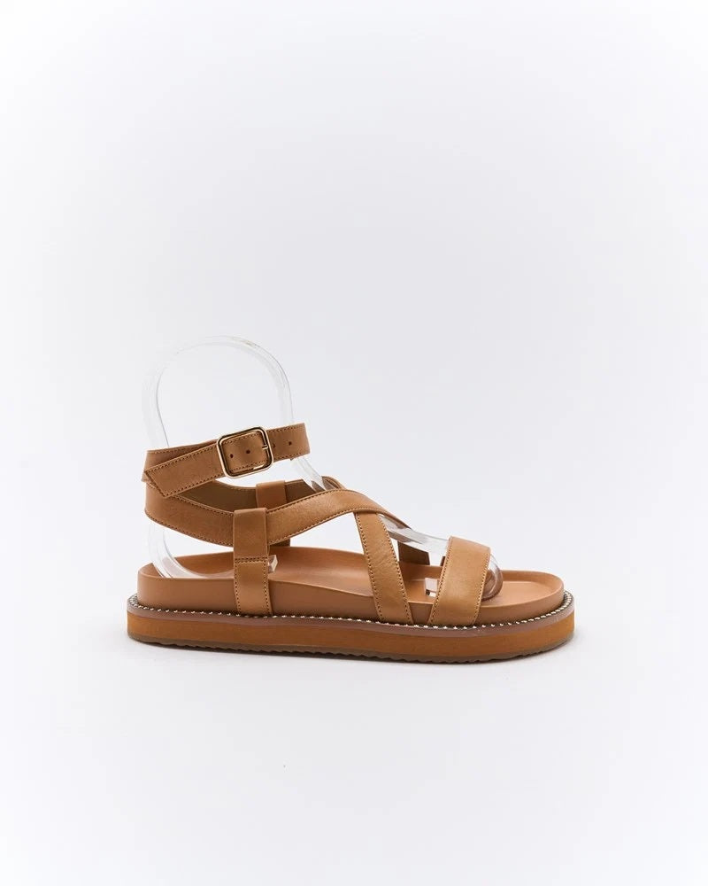 Walnut Tan Leather Ankle Strap Summer Sandals | Australia