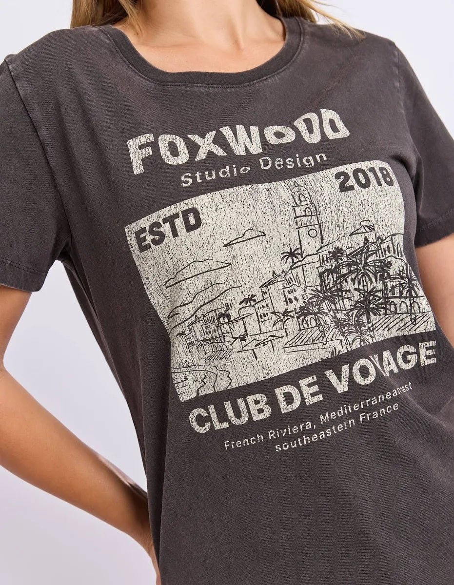 Foxwood Relaxed Fit Washed Black Graphic T-Shirt | 100% Cotton