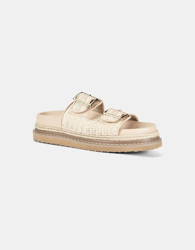 Cream Raffia Platform Sandals with Adjustable Buckle Straps | Women’s Sandals