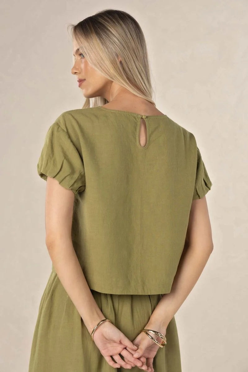 Relaxed Fit Humidity Olive Green Top with Back Keyhole Detail | Australia