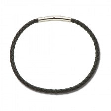 Palas Black Fine Leather Plaited Bracelet 19cm