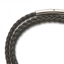 Palas Fine Black Leather Plaited Wrap Bracelet 55cm