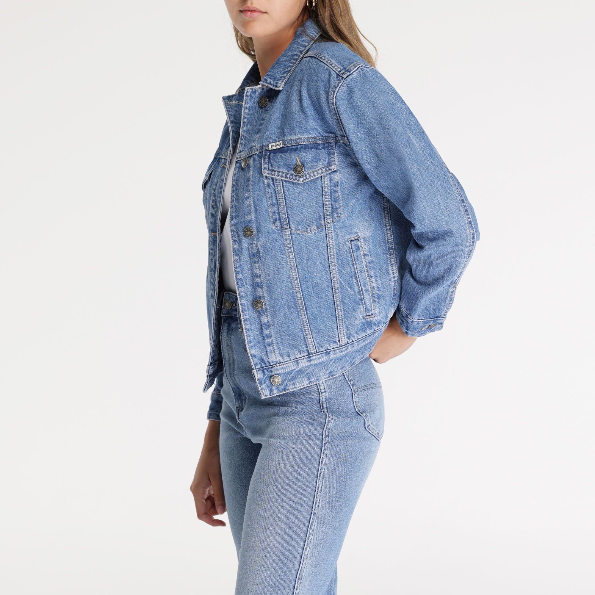 Riders Relaxed Trucker Jacket [COLOUR:High hopes blue SIZE:6]