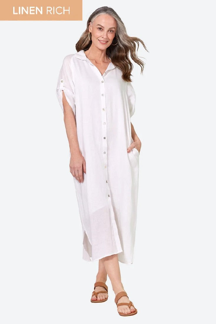 100% Linen Women’s White Shirt Dress