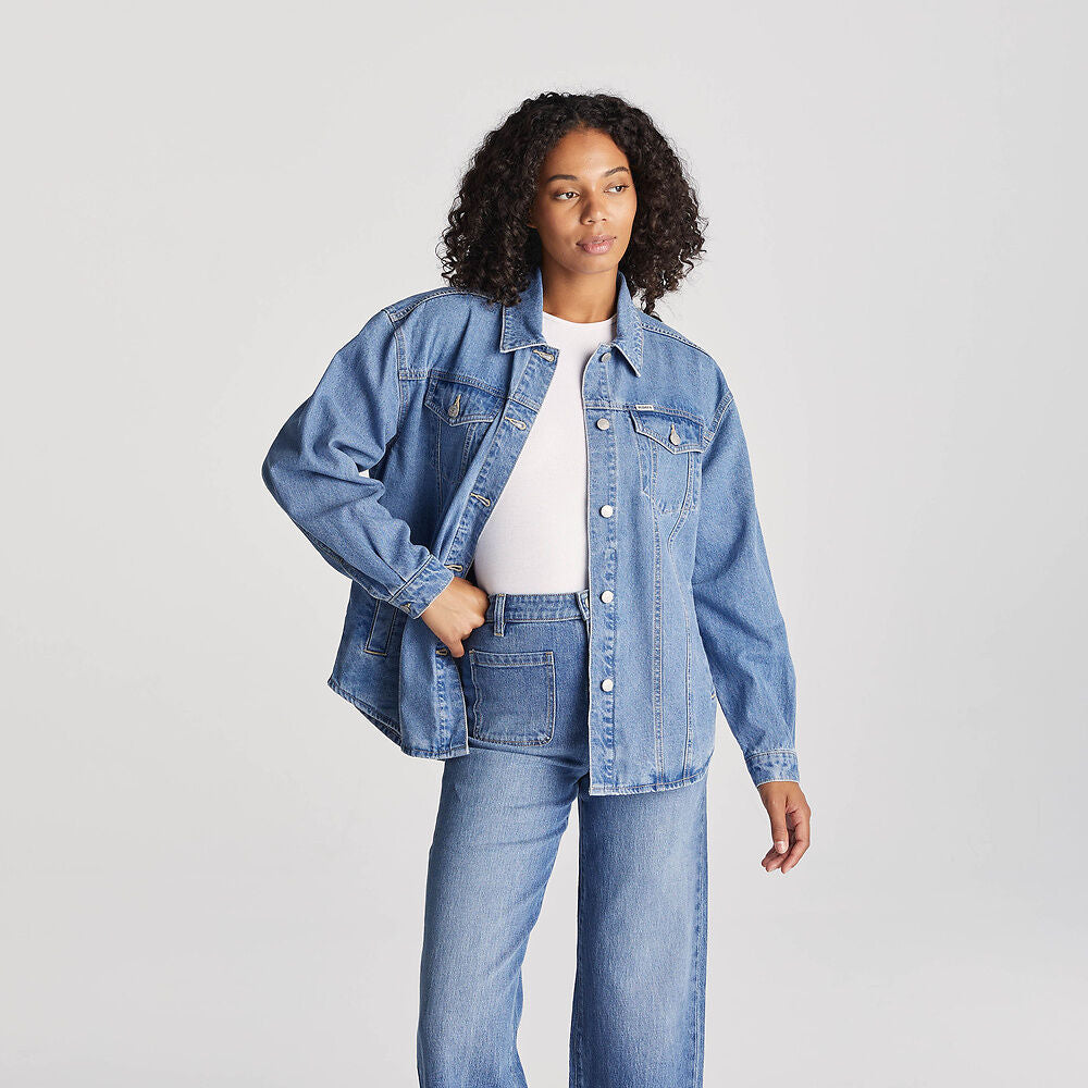 Denim shacket clearance women's