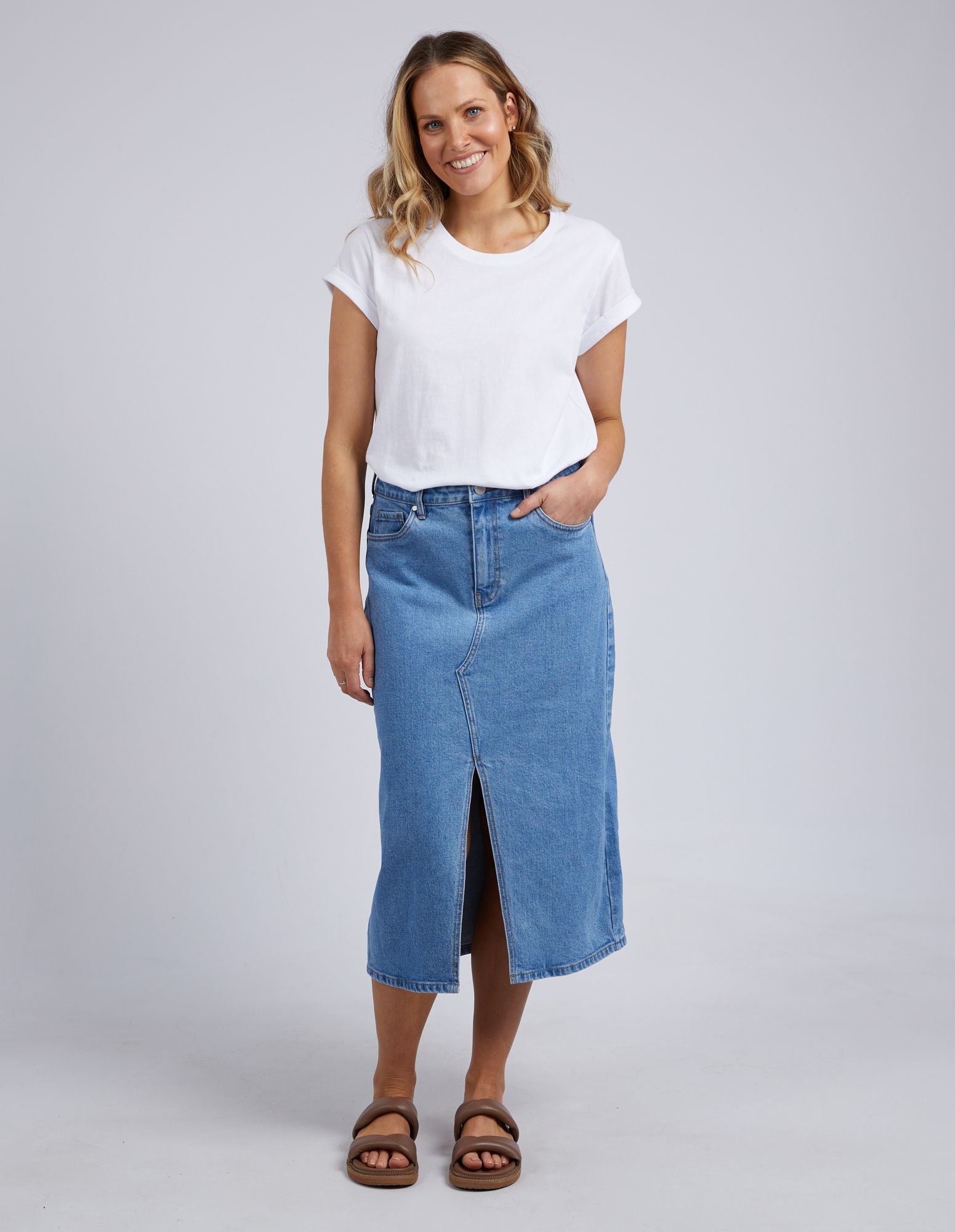 Foxwood Scout Midi Skirt Blue | Women's Midi Denim Skirt | Little Extras Lifestyle Forbes | Women's Skirts Australia