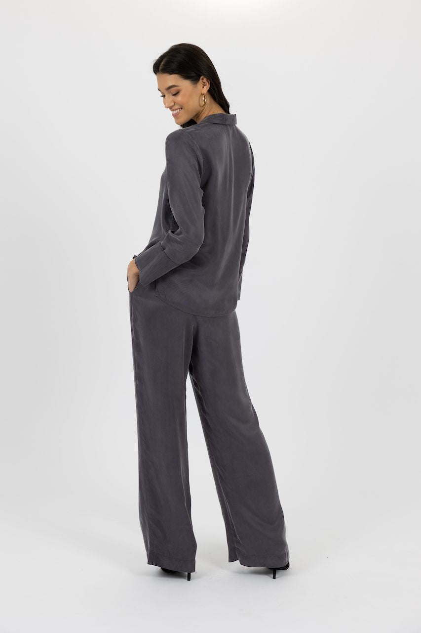 women’s button-up shirt in grey