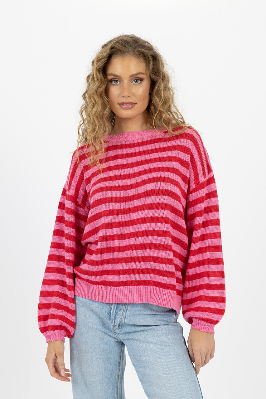 Humidity Sierra Stripe Jumper [COLOUR:Pink/Red   SIZE:XS]