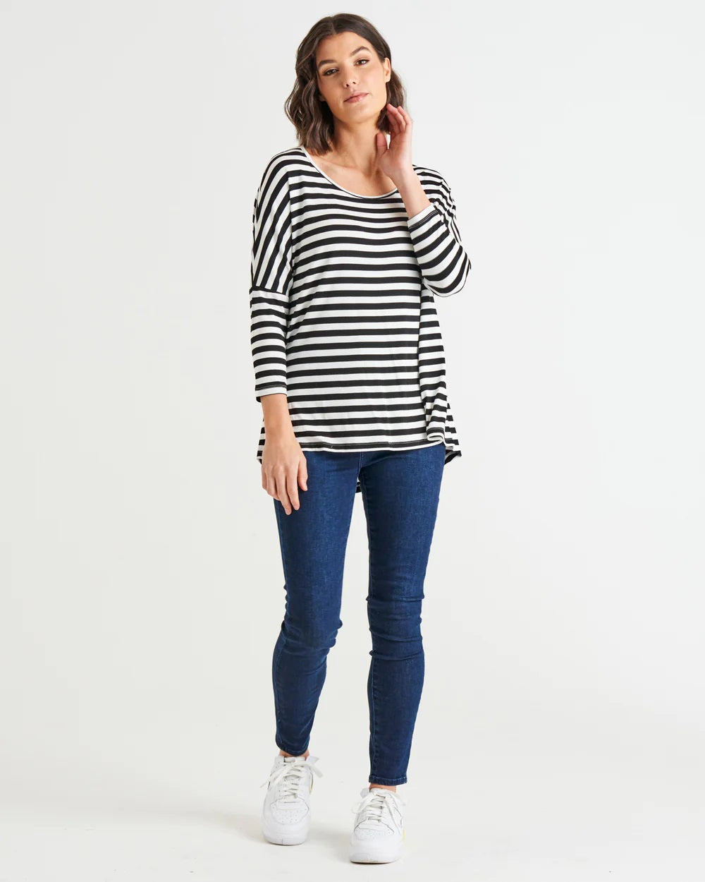 Betty Basics Milan 3/4 Sleeve Top [COLOUR:Black/white stripe SIZE:12]