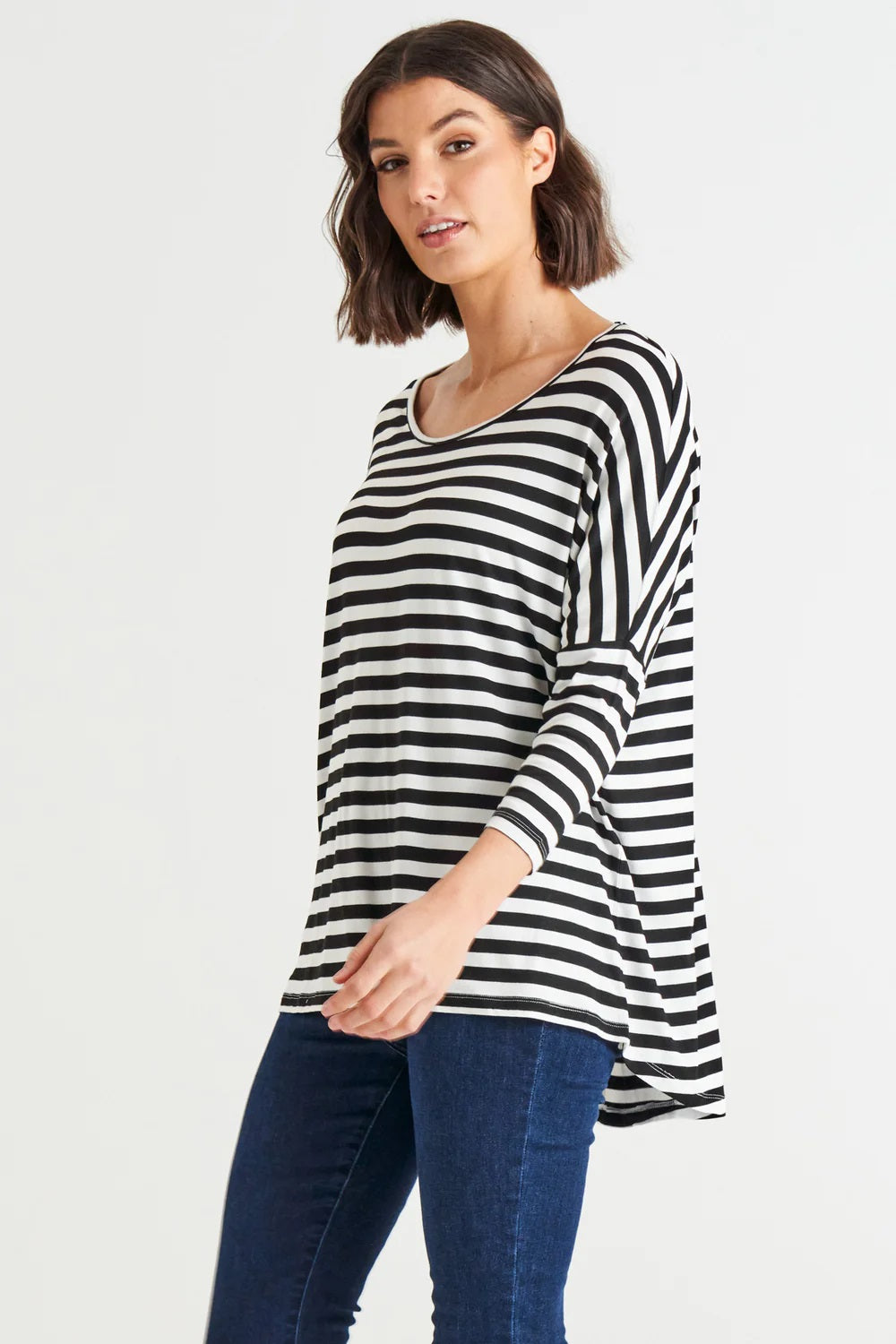 Betty Basics Milan 3/4 Sleeve Top [COLOUR:Black/white stripe SIZE:12]