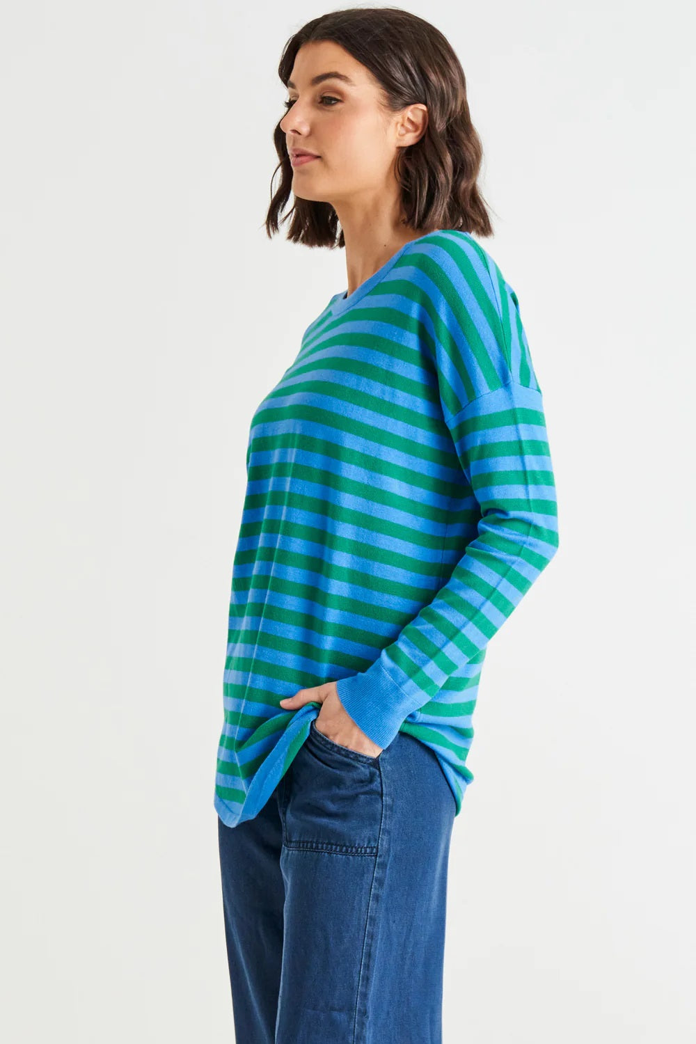 Betty Basics Sophie Knit Jumper [COLOUR:Green/Blue Stripe SIZE:8]