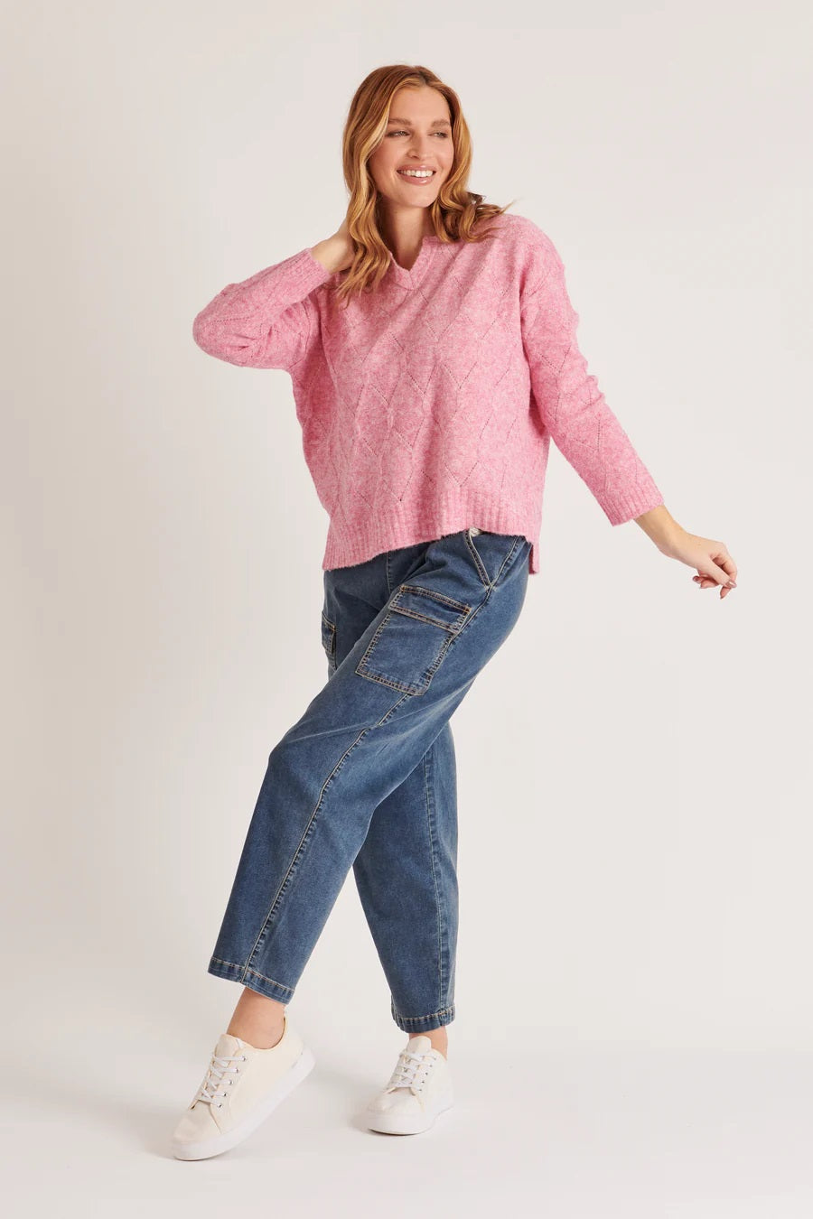 Ellis & Dewey Step Hem Jumper [COLOUR:Pink SIZE:XS]