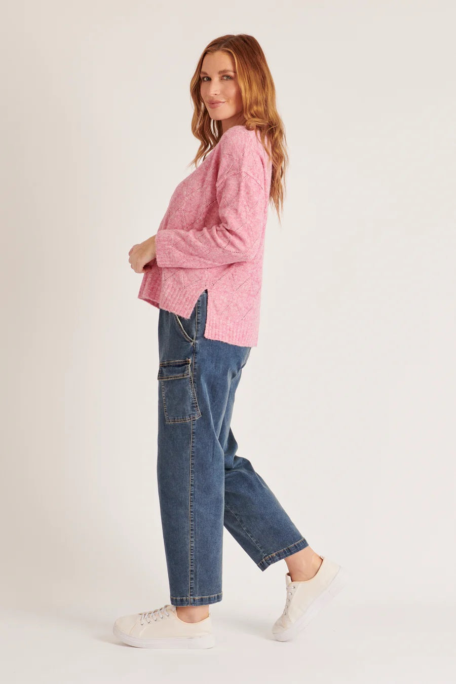 Ellis & Dewey Step Hem Jumper [COLOUR:Pink SIZE:XS]