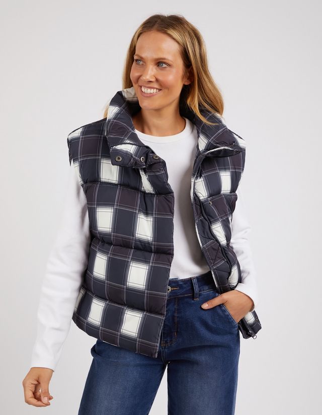 Elm Cedar Check Puffer Vest [COLOUR:Navy SIZE:S]