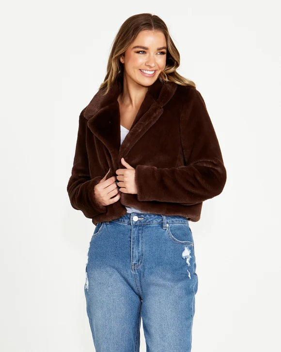 Sass Xanthe Cropped Fur Jacket [COLOUR:Chocolate SIZE:8]