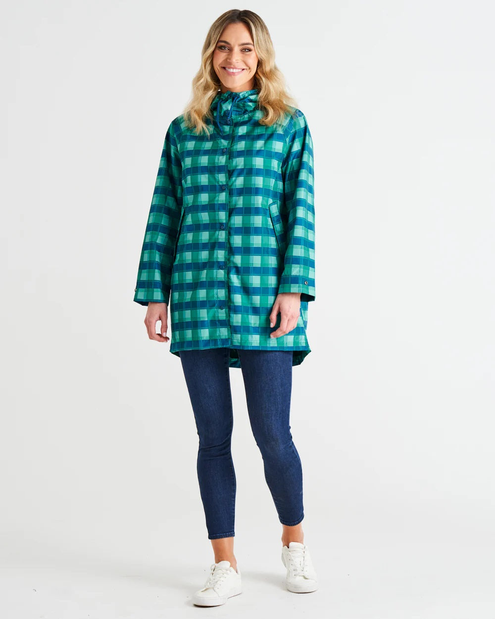 Betty Basics Rosie Raincoat [COLOUR:Green/Blue Tartan SIZE:S]
