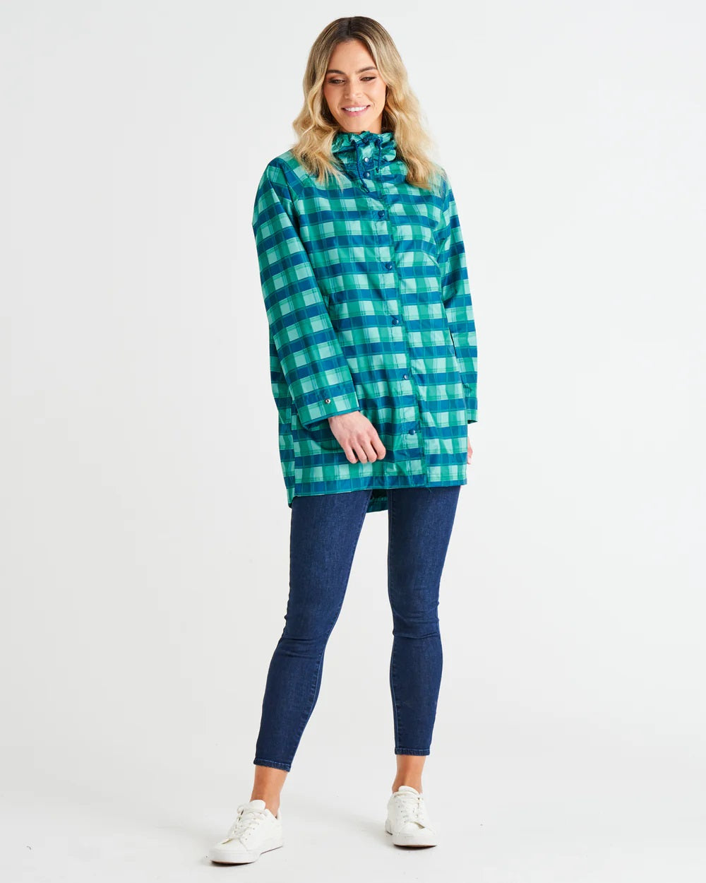 Betty Basics Rosie Raincoat [COLOUR:Green/Blue Tartan SIZE:S]