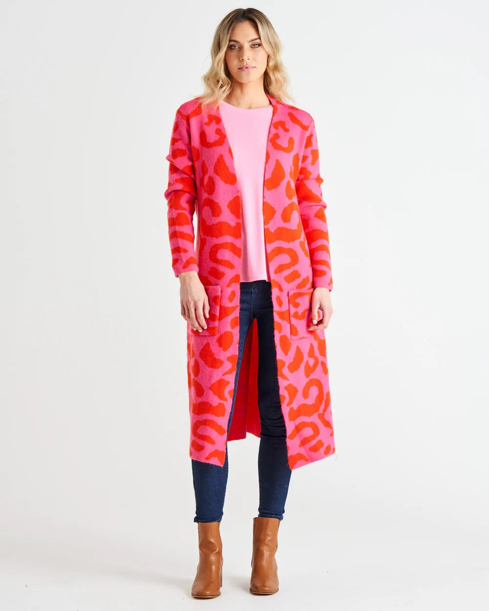 Betty Basics Swift Cardigan [COLOUR:Pink/Red Cheetah SIZE:8]