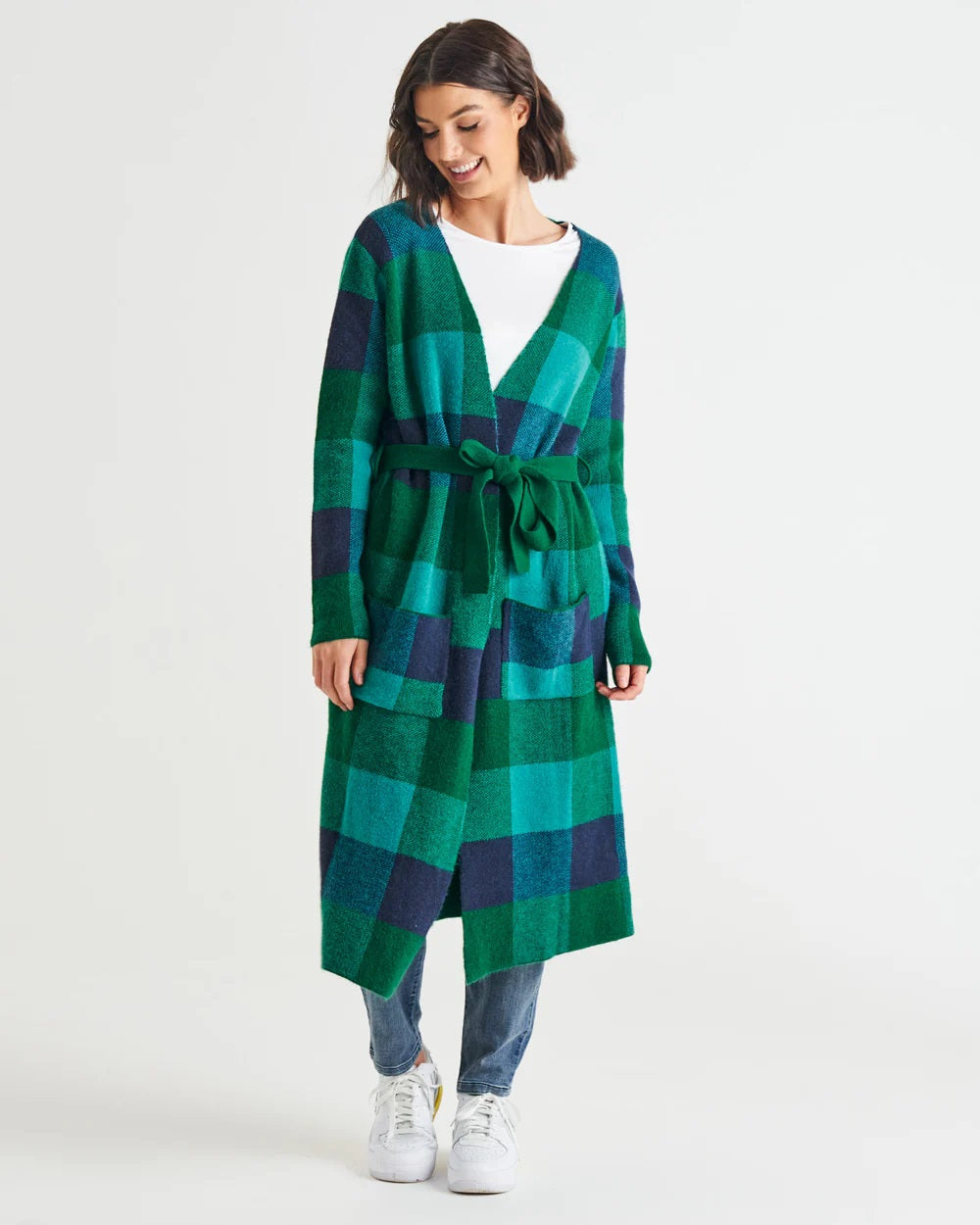 Betty Basics Swift Cardigan [COLOUR:Green/Blue Check SIZE:8]