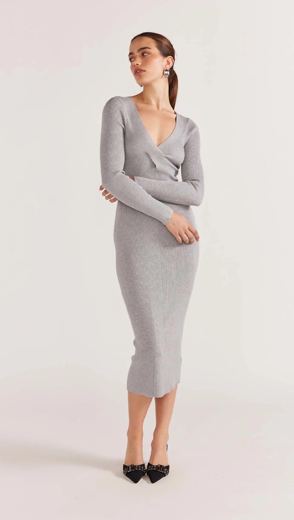 Staple The Label Molly Knit Midi Dress [COLOUR:Grey marle SIZE:S]