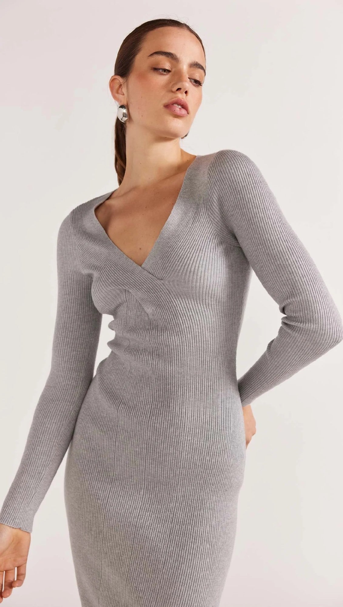 Staple The Label Molly Knit Midi Dress [COLOUR:Grey marle SIZE:S]