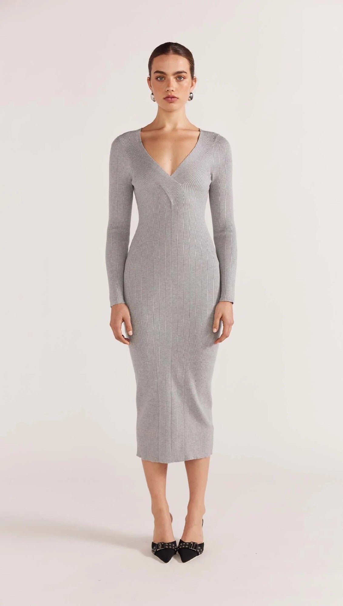 Staple The Label Molly Knit Midi Dress [COLOUR:Grey marle SIZE:S]