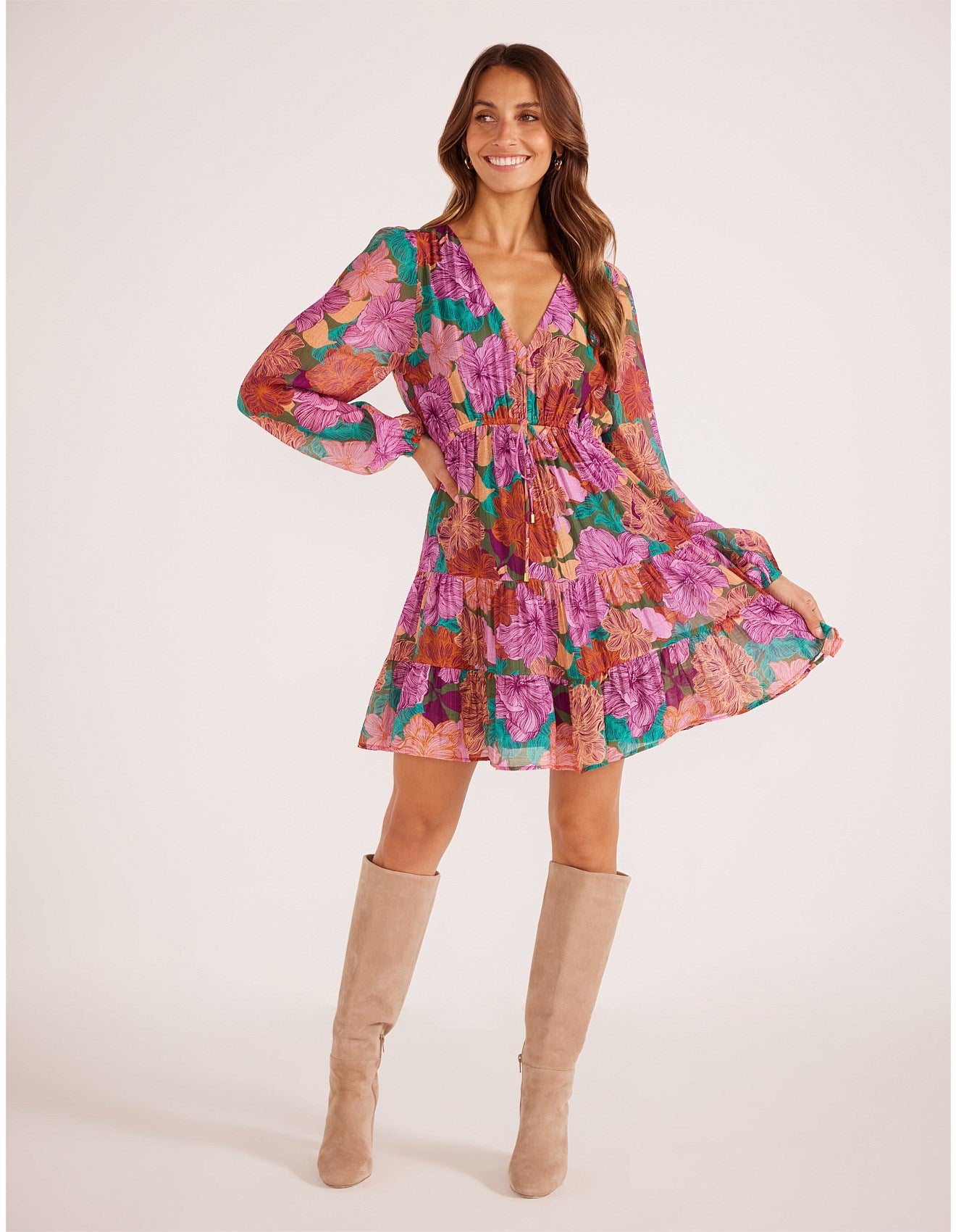 MinkPink Zora Mini Dress [COLOUR:Fall Floral SIZE:XS]