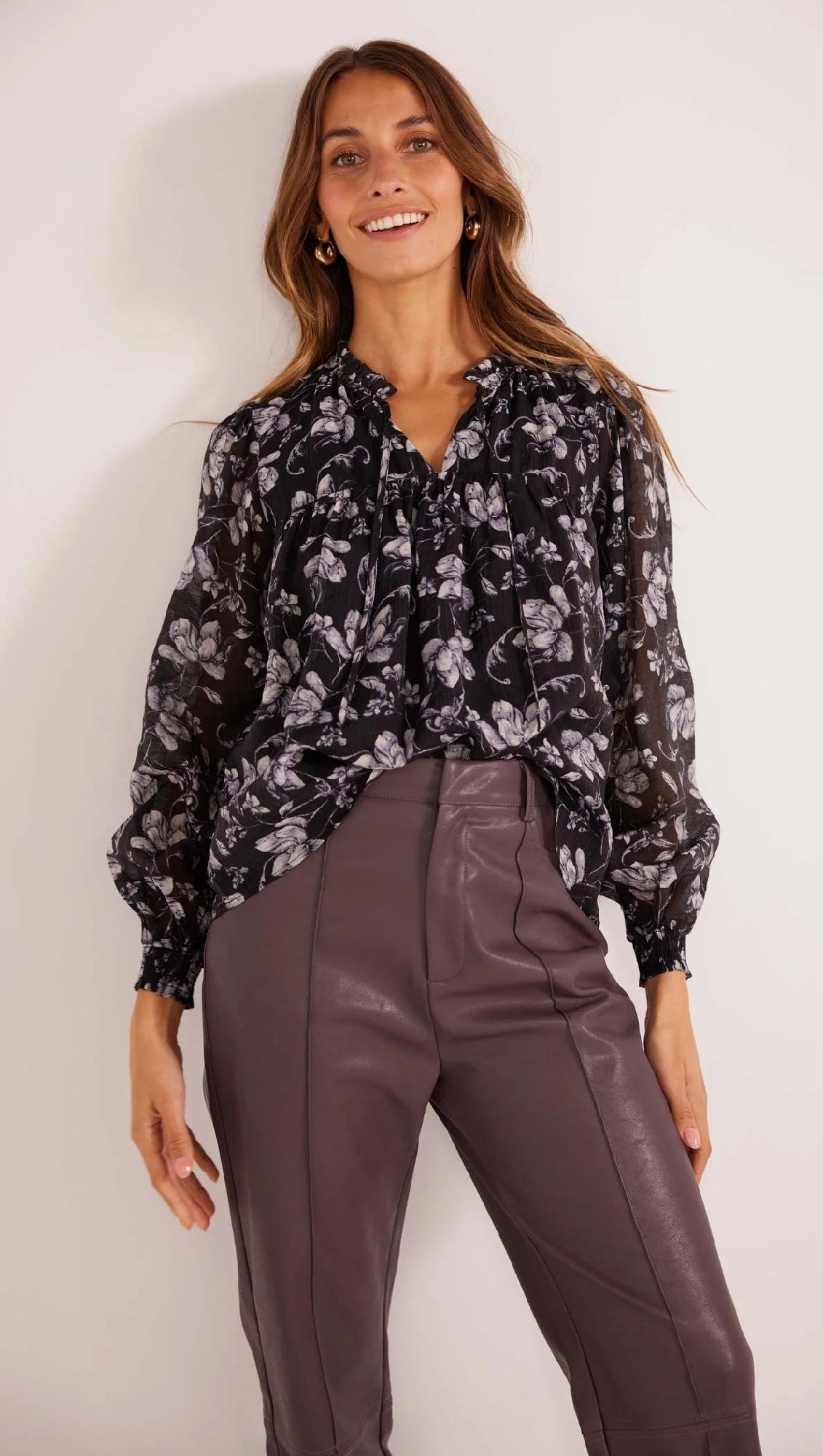 MinkPink Luzette Blouse [COLOUR:Black floral SIZE:XS]