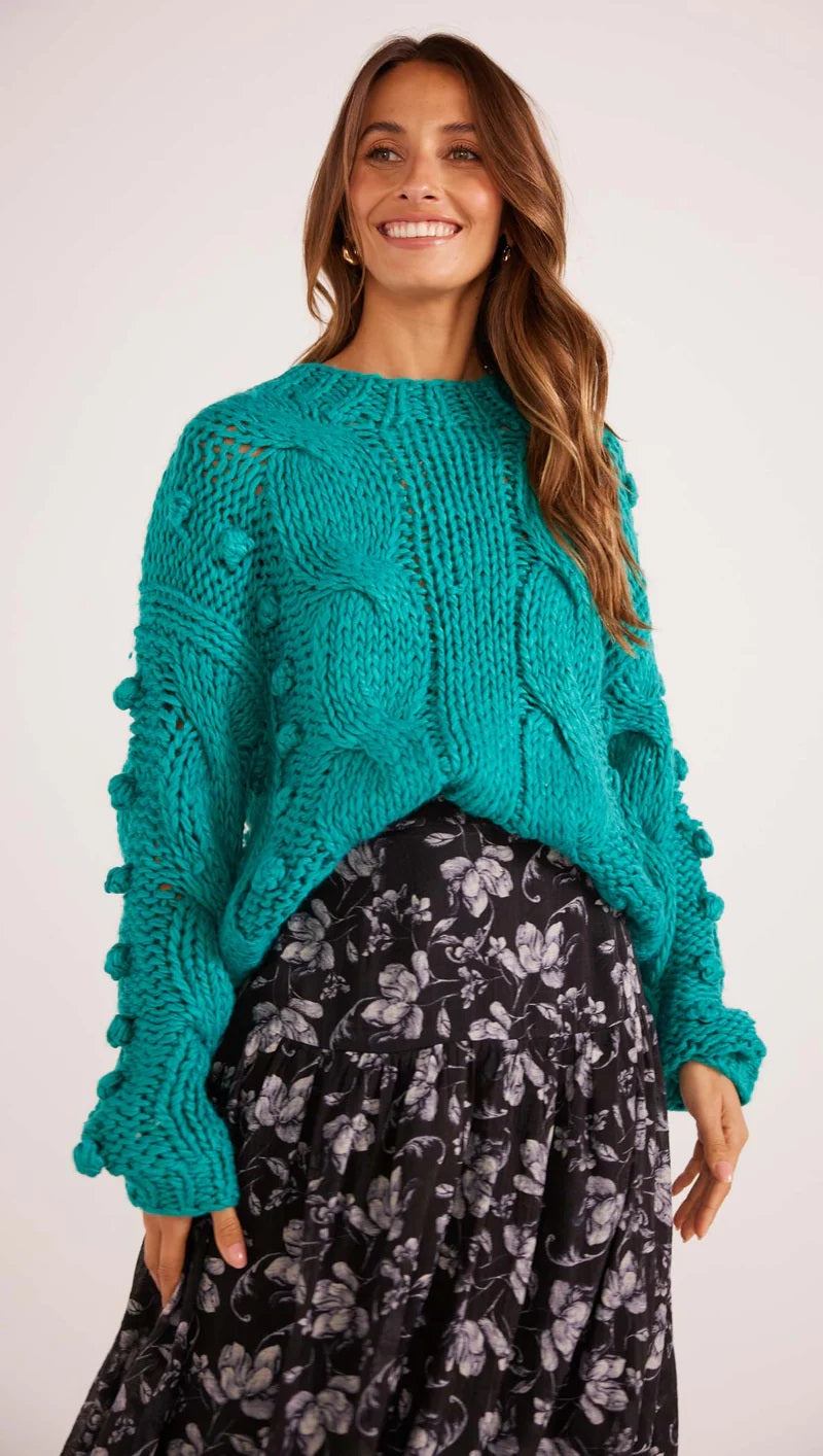 MinkPink Lucero Cable Knit Jumper [COLOUR:Teal SIZE:XS]