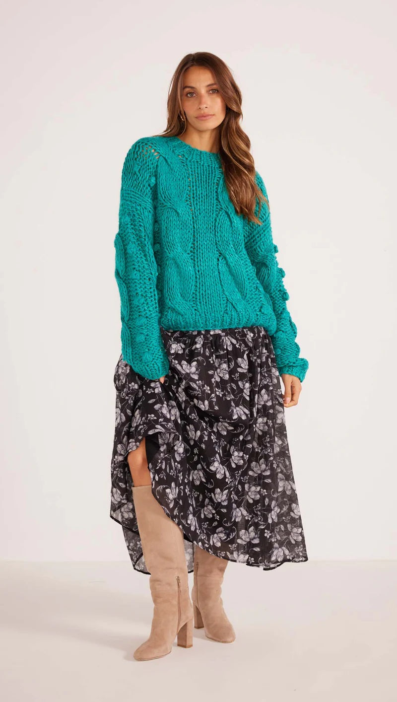 MinkPink Lucero Cable Knit Jumper [COLOUR:Teal SIZE:XS]