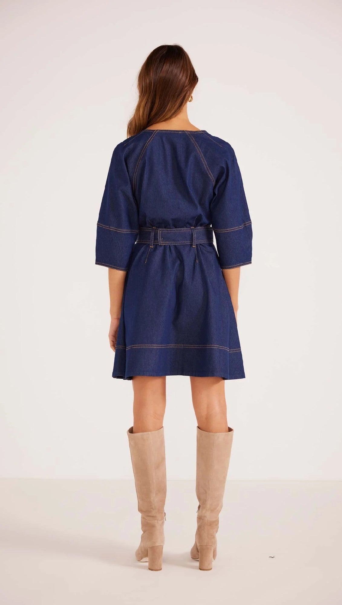 MinkPink Kenzie Denim Mini Dress [COLOUR:Dark Denim SIZE:XS]