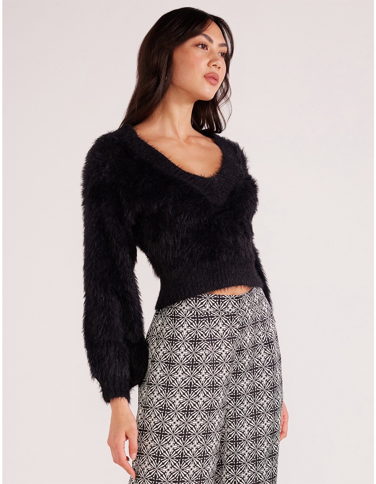 MInkPink Maisie Fluffy Knit Sweater [COLOUR:Black SIZE:S]