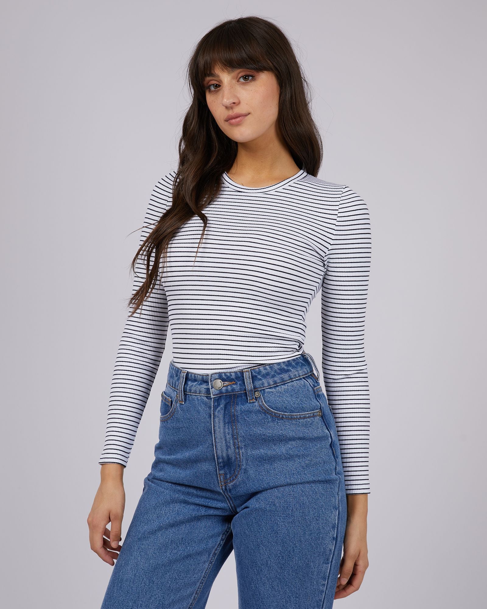 All About Eve Eve Rib Stripe Long Sleeve [COLOUR:White SIZE:6]