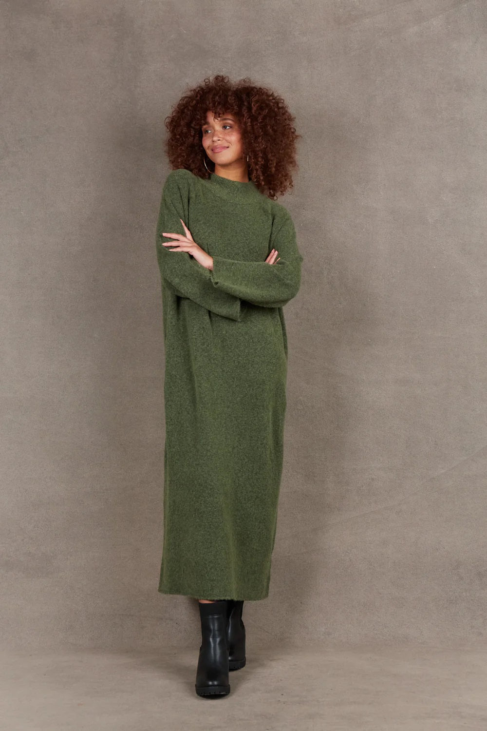 Eb & Ive Paarl Tie Knit Dress [COLOUR:Moss SIZE:One size]