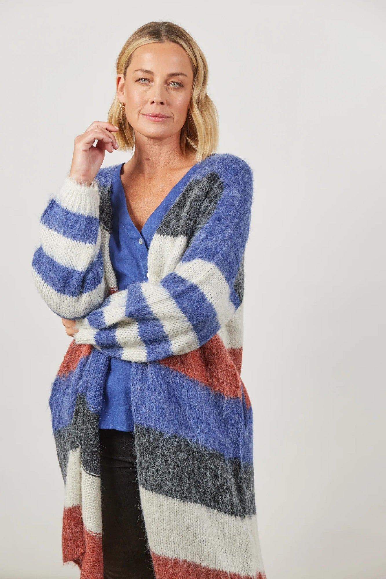 Isle Of Mine Serene Stripe Cardigan [COLOUR:Azure Stripe SIZE:One size]