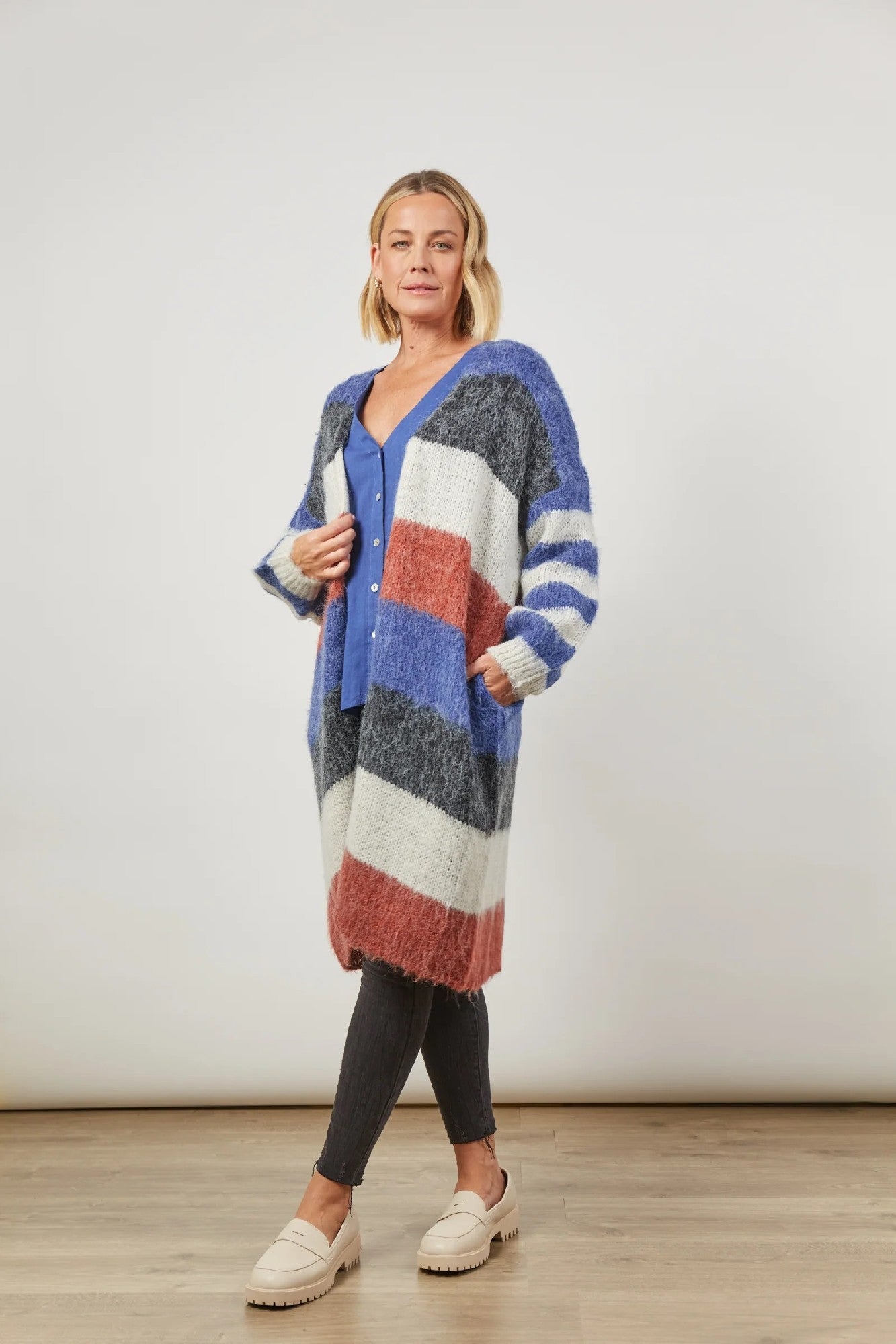 Isle Of Mine Serene Stripe Cardigan [COLOUR:Azure Stripe SIZE:One size]