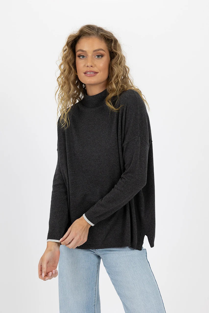 Humidity Heidi Knit Top [COLOUR:Charcoal SIZE:XS]