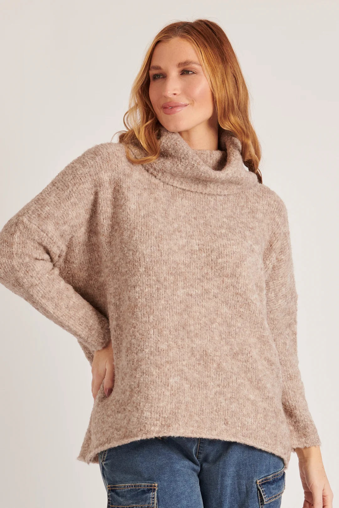 Ellis & Dewey Roll Neck Slouch Jumper [COLOUR:Coffee   SIZE:XS]