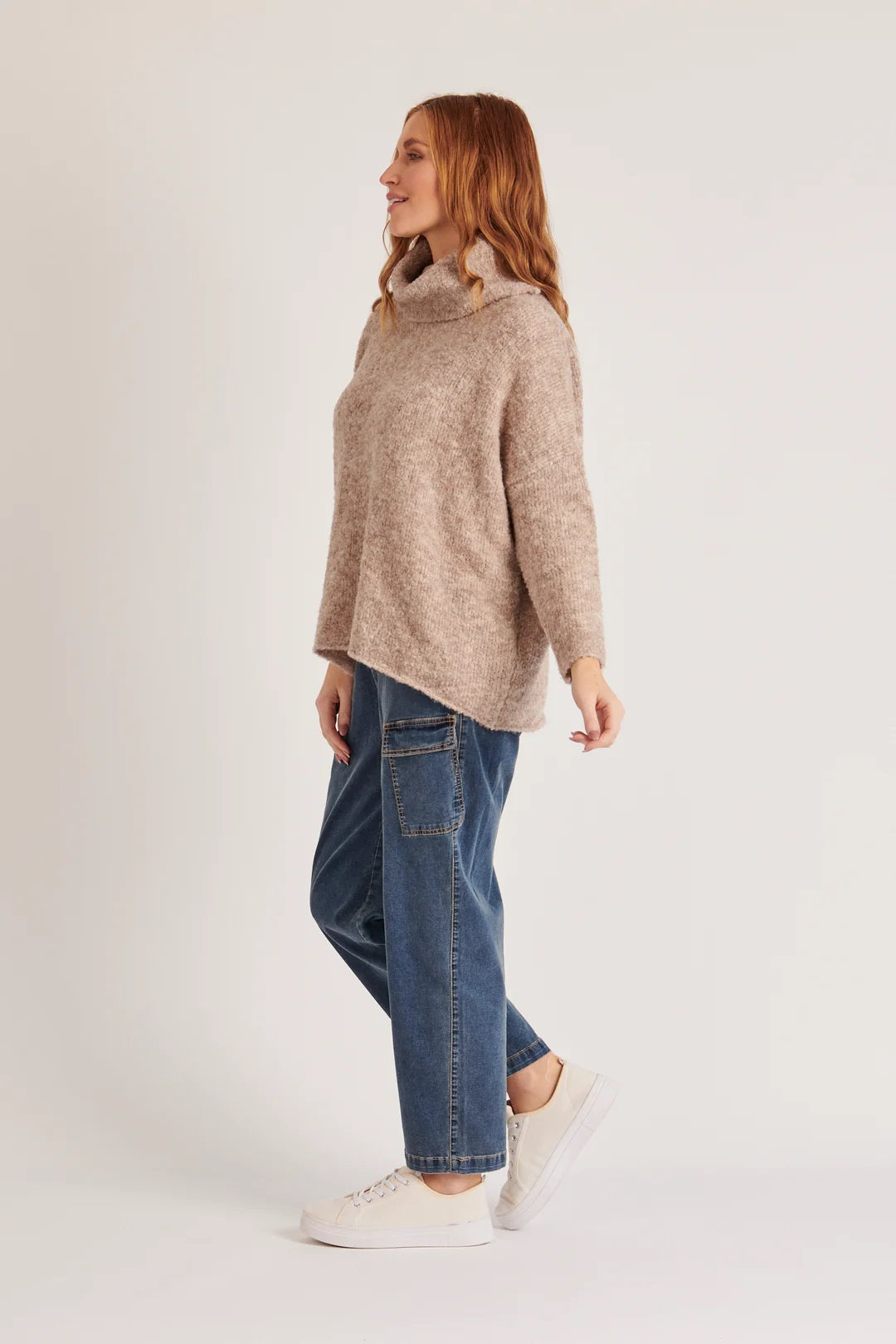 Ellis & Dewey Roll Neck Slouch Jumper [COLOUR:Coffee   SIZE:XS]