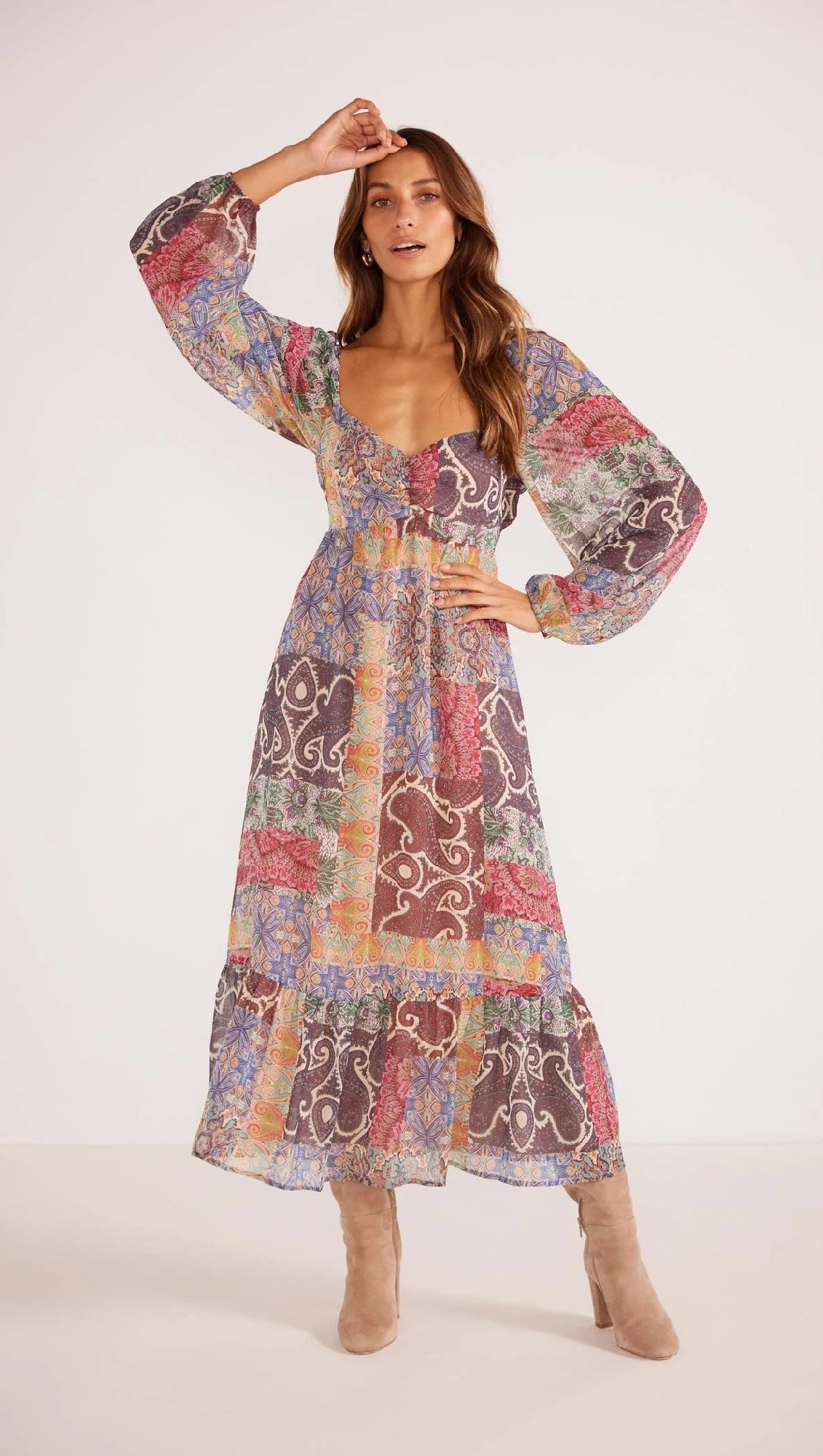 MinkPink Ciana Babydoll Midi Dress [COLOUR:Paisley SIZE:XS]