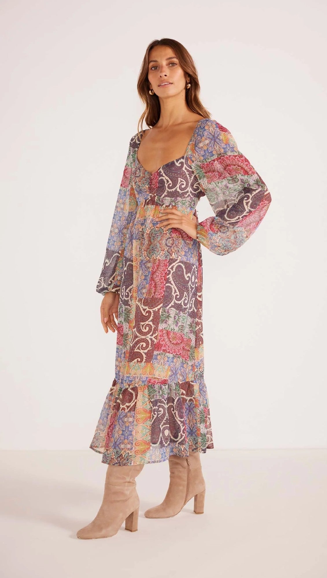 MinkPink Ciana Babydoll Midi Dress [COLOUR:Paisley SIZE:XS]