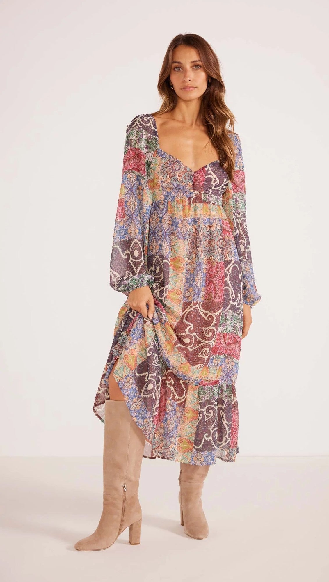 MinkPink Ciana Babydoll Midi Dress [COLOUR:Paisley SIZE:XS]