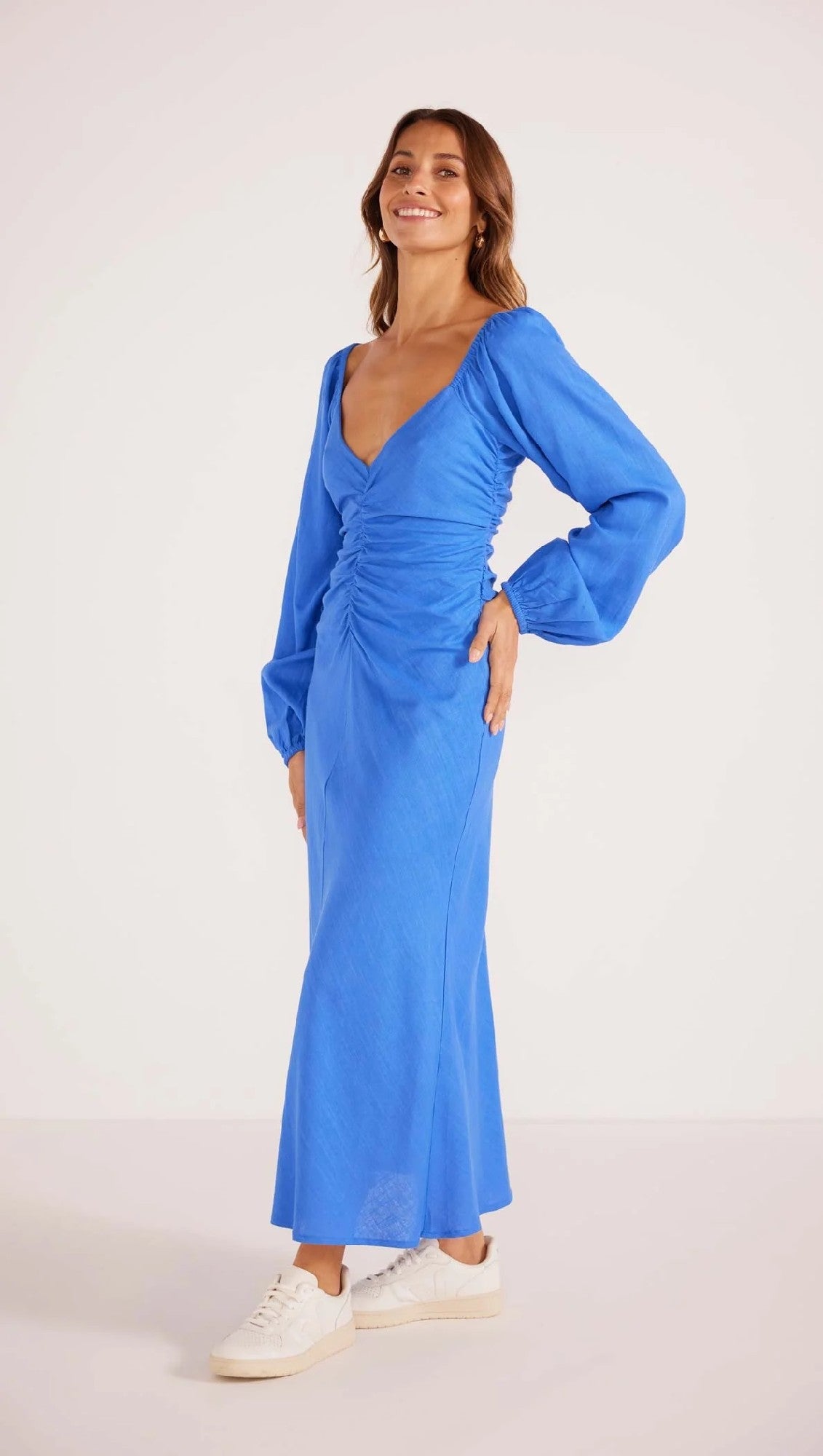 MinkPink Phoebe Ruched Midi Dress [COLOUR:Sapphire SIZE:XS]