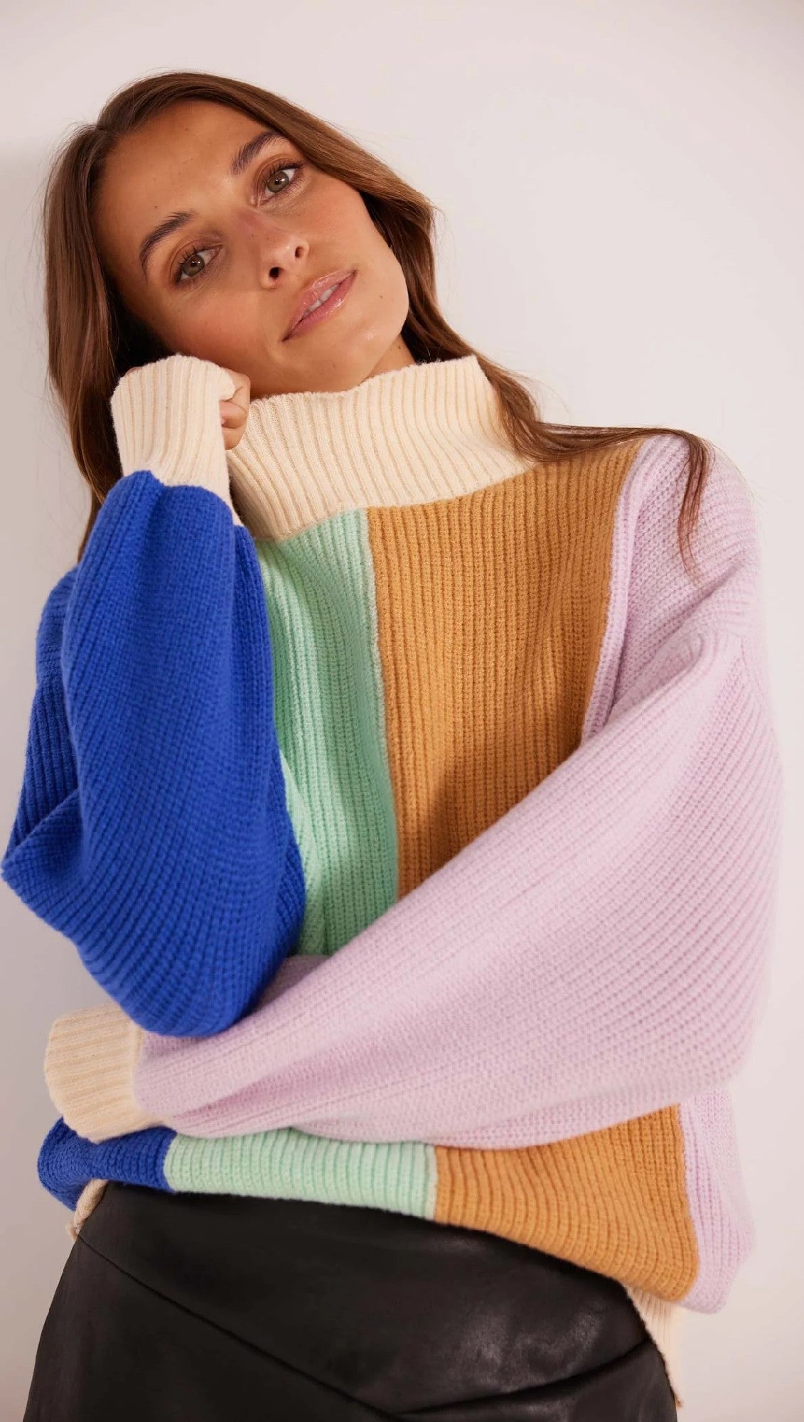 MinkPink Zia Colour Block Knit Jumper [COLOUR:Sherbet SIZE:XS]