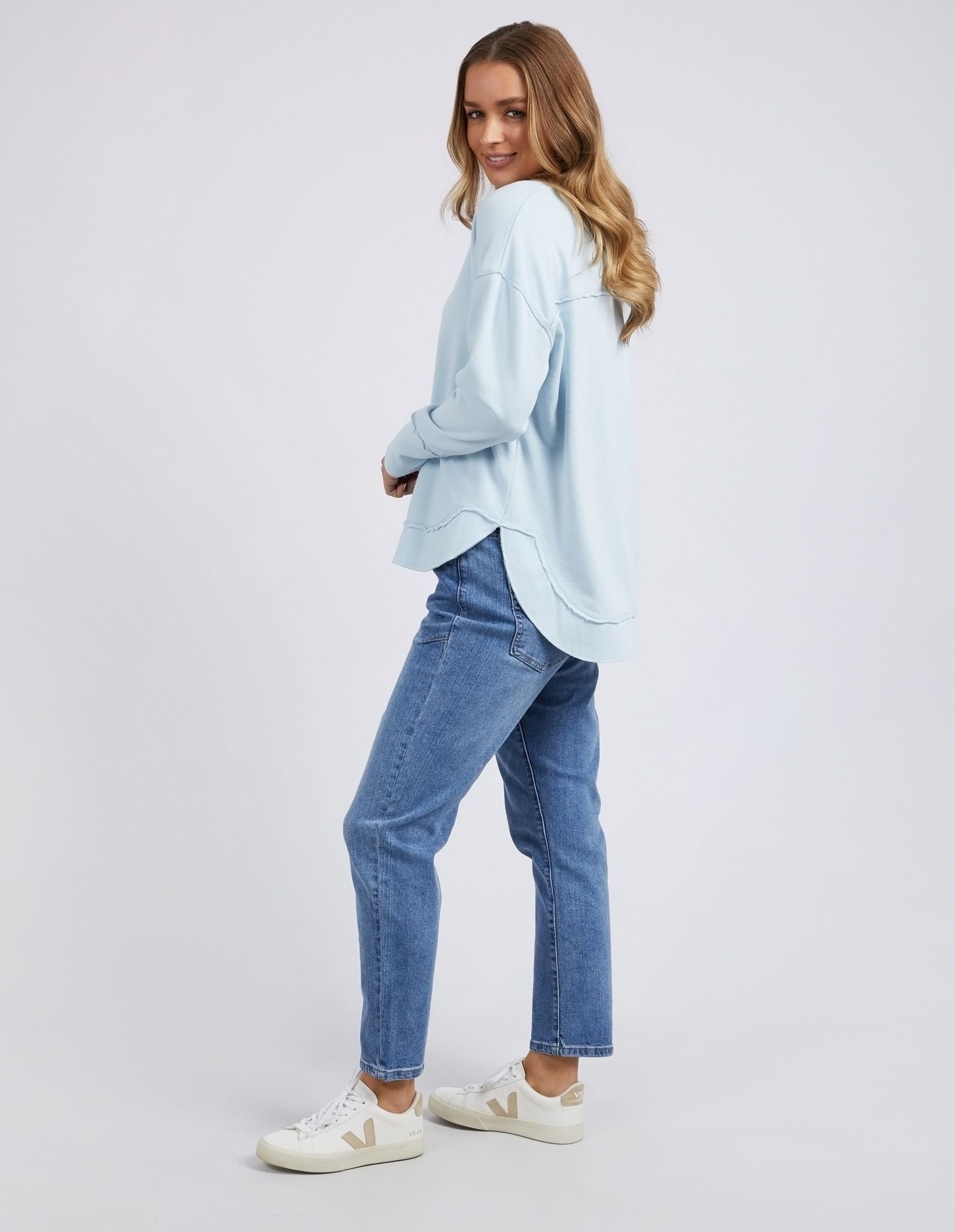 Foxwood Delilah Crew Nantucket Blue | Casual Cotton Crew Neck Sweatshirt | Little Extras Lifestyle | Forbes Women's Clothing Store