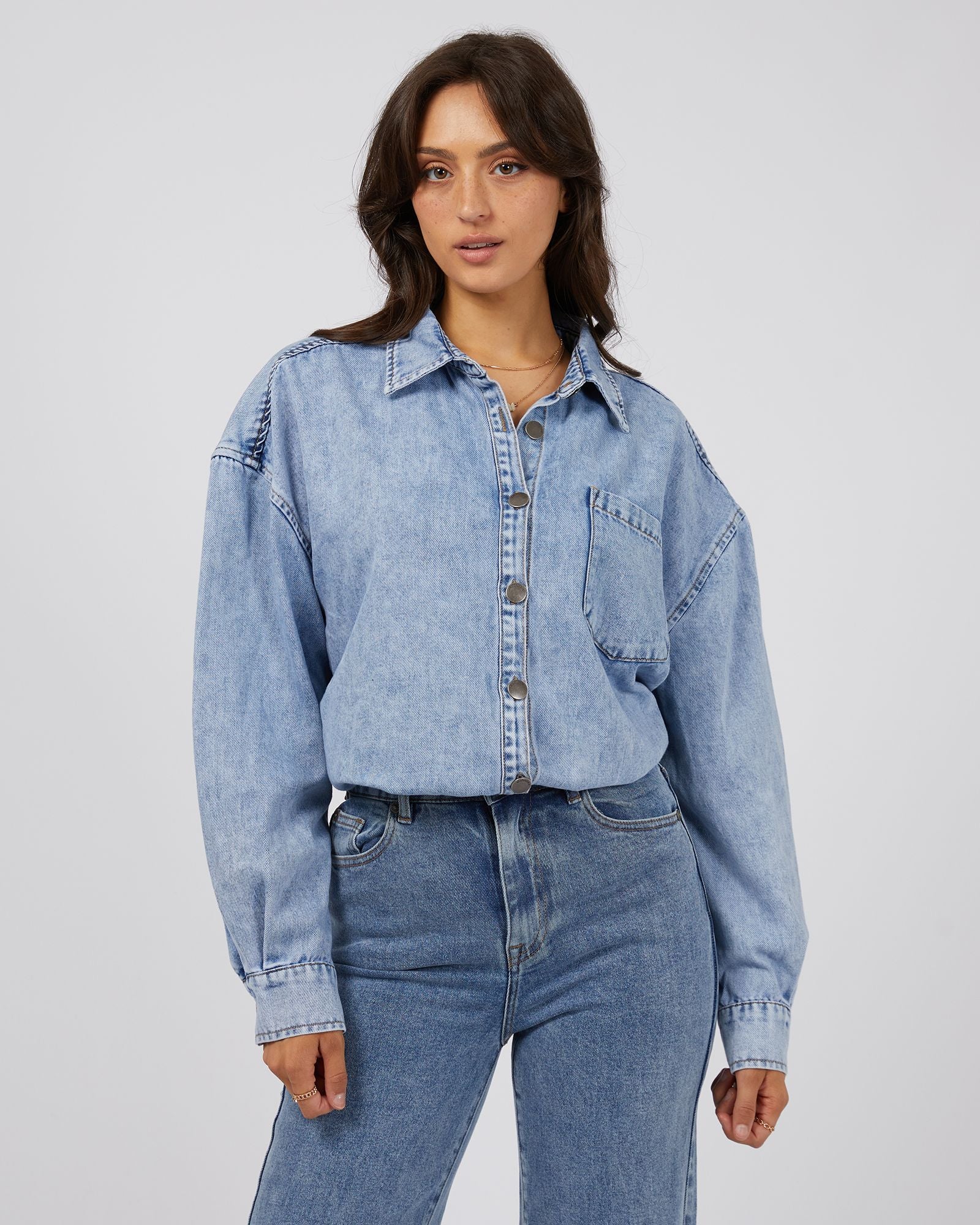 All About Eve Maci Denim Shirt [COLOUR:Light blue SIZE:6]